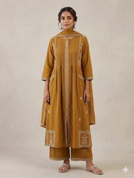 Jaipuri 3pcs mustard yellow wholesale indian kurti suppliers